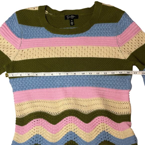 Jessica Simpson Sweater Sz XS Multicolor Striped Knit Retro Bell Sleeve Pullover - Picture 6 of 8